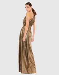 Evening Gowns | Women Mac Duggal Gold One Shoulder Draped Gown Antique Gold