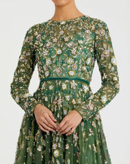 Evening Gowns | Women Mac Duggal Green Embellished High Neck Long Sleeve A Line Gown Sage
