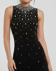 Evening Gowns | Women Mac Duggal High Neck Sleeveless Beaded Jersey Fitted Gown Black