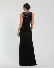 Evening Gowns | Women Mac Duggal High Neck Sleeveless Beaded Jersey Fitted Gown Black