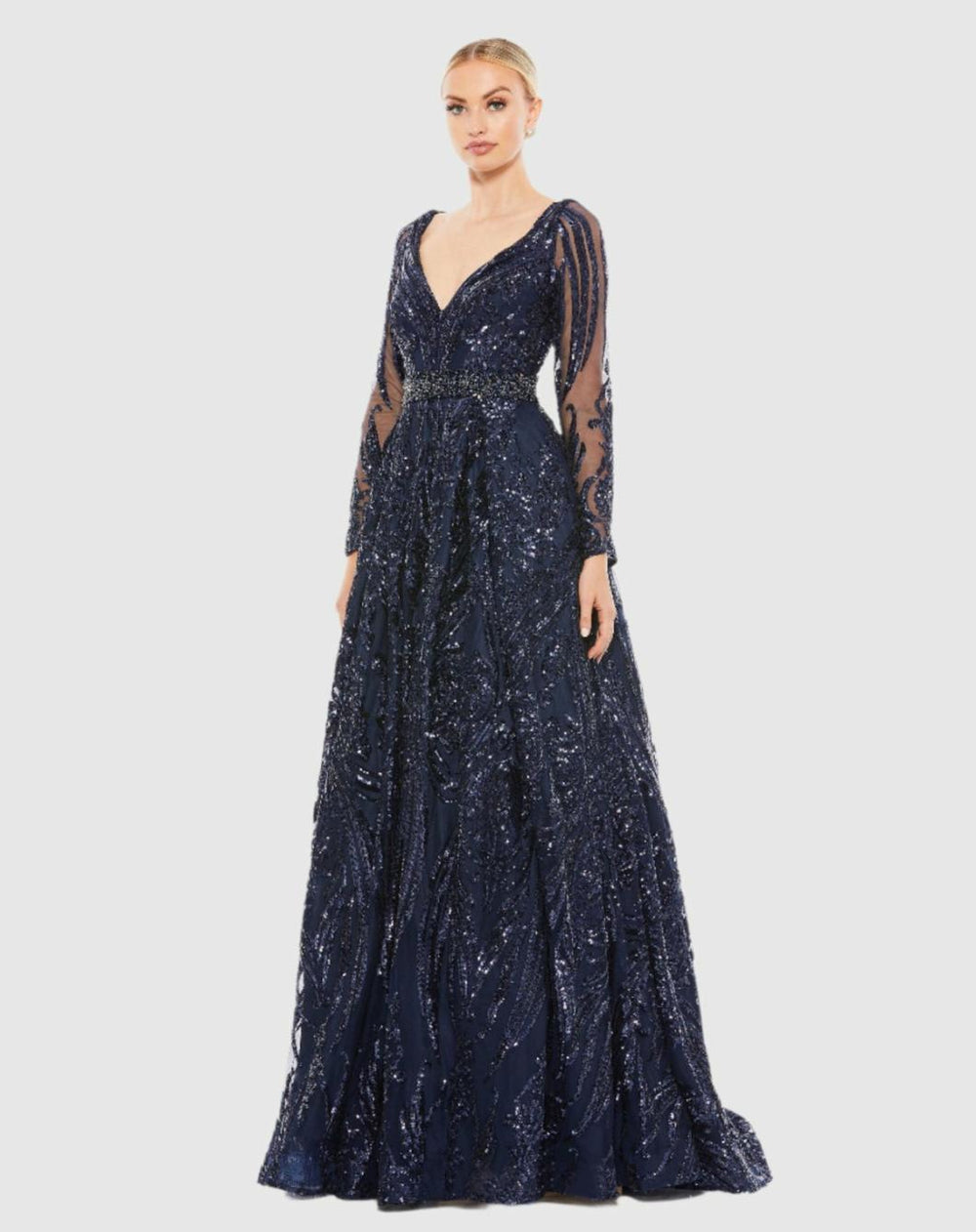 Evening Gowns | Women Mac Duggal Long Sleeve Embellished Evening Gown Midnight