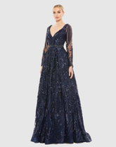 Evening Gowns | Women Mac Duggal Long Sleeve Embellished Evening Gown Midnight