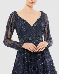 Evening Gowns | Women Mac Duggal Long Sleeve Embellished Evening Gown Midnight