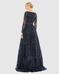 Evening Gowns | Women Mac Duggal Long Sleeve Embellished Evening Gown Midnight