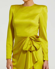 Evening Gowns | Women Mac Duggal Long Sleeve Structured Bow Draped Gown Chartreuse