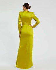 Evening Gowns | Women Mac Duggal Long Sleeve Structured Bow Draped Gown Chartreuse