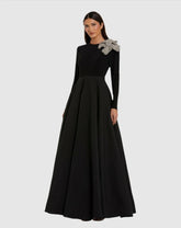 Evening Gowns | Women Mac Duggal Long Sleeve Taffeta 3D Flower Ball Gown Black