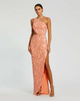 Evening Gowns | Women Mac Duggal Mac Duggal Embellished Mesh Column Prom Dress Peach