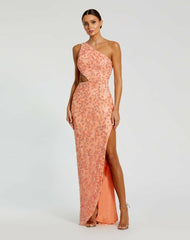 Evening Gowns | Women Mac Duggal Mac Duggal Embellished Mesh Column Prom Dress Peach