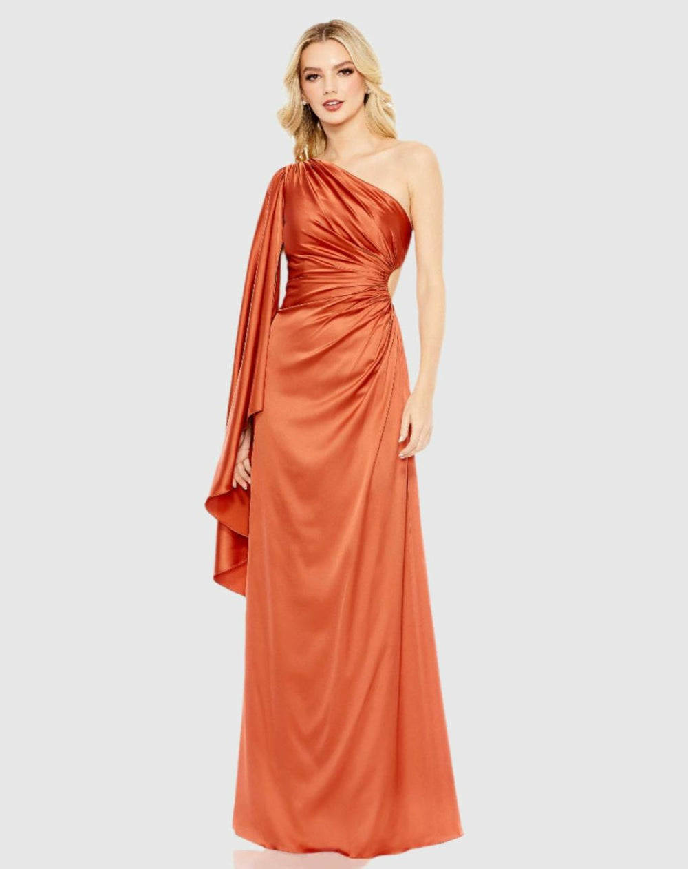 Evening Gowns | Women Mac Duggal One Shoulder Bell Sleeve Draped Gown Rust