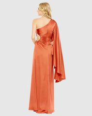 Evening Gowns | Women Mac Duggal One Shoulder Bell Sleeve Draped Gown Rust