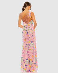 Evening Gowns | Women Mac Duggal One Shoulder Floral Sequin Lace Up Gown Pink Multi