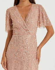 Evening Gowns | Women Mac Duggal Pink Embellished Flutter Sleeve Gown Nude