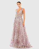 Evening Gowns | Women Mac Duggal Purple Floral Embroidered Illusion V-Neck Gown Lilac