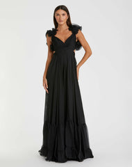 Evening Gowns | Women Mac Duggal Ruffle Tiered Cut-Out Chiffon Gown Black