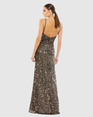 Evening Gowns | Women Mac Duggal Sequined Gather Waist Gown Bronze