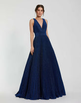 Evening Gowns | Women Mac Duggal Shimmering Georgette Pleated Sleeveless Gown Royal