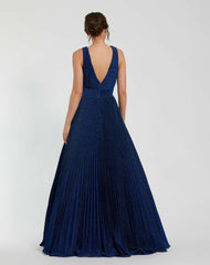 Evening Gowns | Women Mac Duggal Shimmering Georgette Pleated Sleeveless Gown Royal