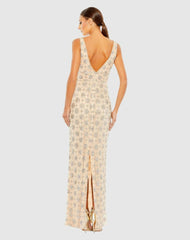 Evening Gowns | Women Mac Duggal Sleeveless Hand Beaded V-Neck Gown Nude Silver