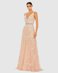 Evening Gowns | Women Mac Duggal V-Neck Embellished Tulle Gown Midnight