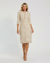 Every Day Dresses | Women Mac Duggal 3/4 Sleeve Beaded Trim Patch Pocket Tweed Midi Dress Blush