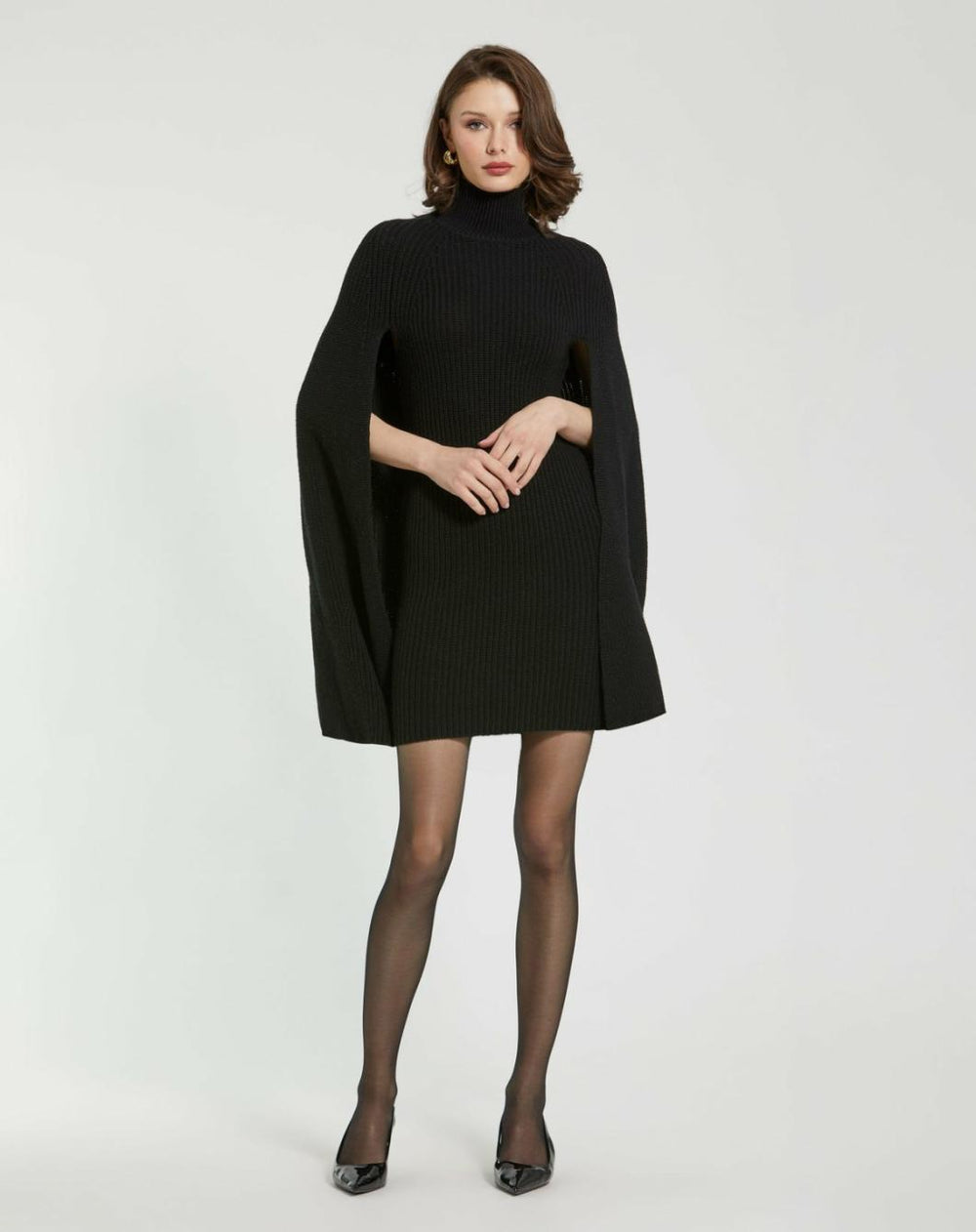 Every Day Dresses | Women Mac Duggal Black Turtle Neck Knit Cape Mini Dress Black