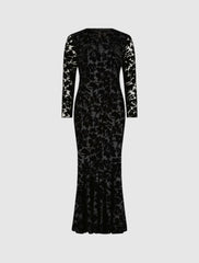 Every Day Dresses | Women Mac Duggal Burnout Velvet Long Sleeve Ruffle Hem Midi Dress Black