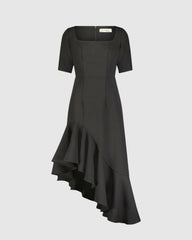 Every Day Dresses | Women Mac Duggal Crepe 3/4 Sleeve Asymmetrical Hem Dress Black