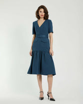 Every Day Dresses | Women Mac Duggal Crepe 3/4 Sleeve Midi Dress With Belt And Pockets Deep Blue