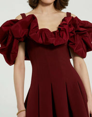Every Day Dresses | Women Mac Duggal Crepe Godet Hem Mini Dress With Faille Ruffle Oxblood