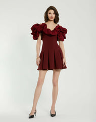 Every Day Dresses | Women Mac Duggal Crepe Godet Hem Mini Dress With Faille Ruffle Oxblood