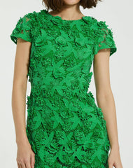 Every Day Dresses | Women Mac Duggal Floral Lace Fitted Short Sleeve Midi Dress Spring Green