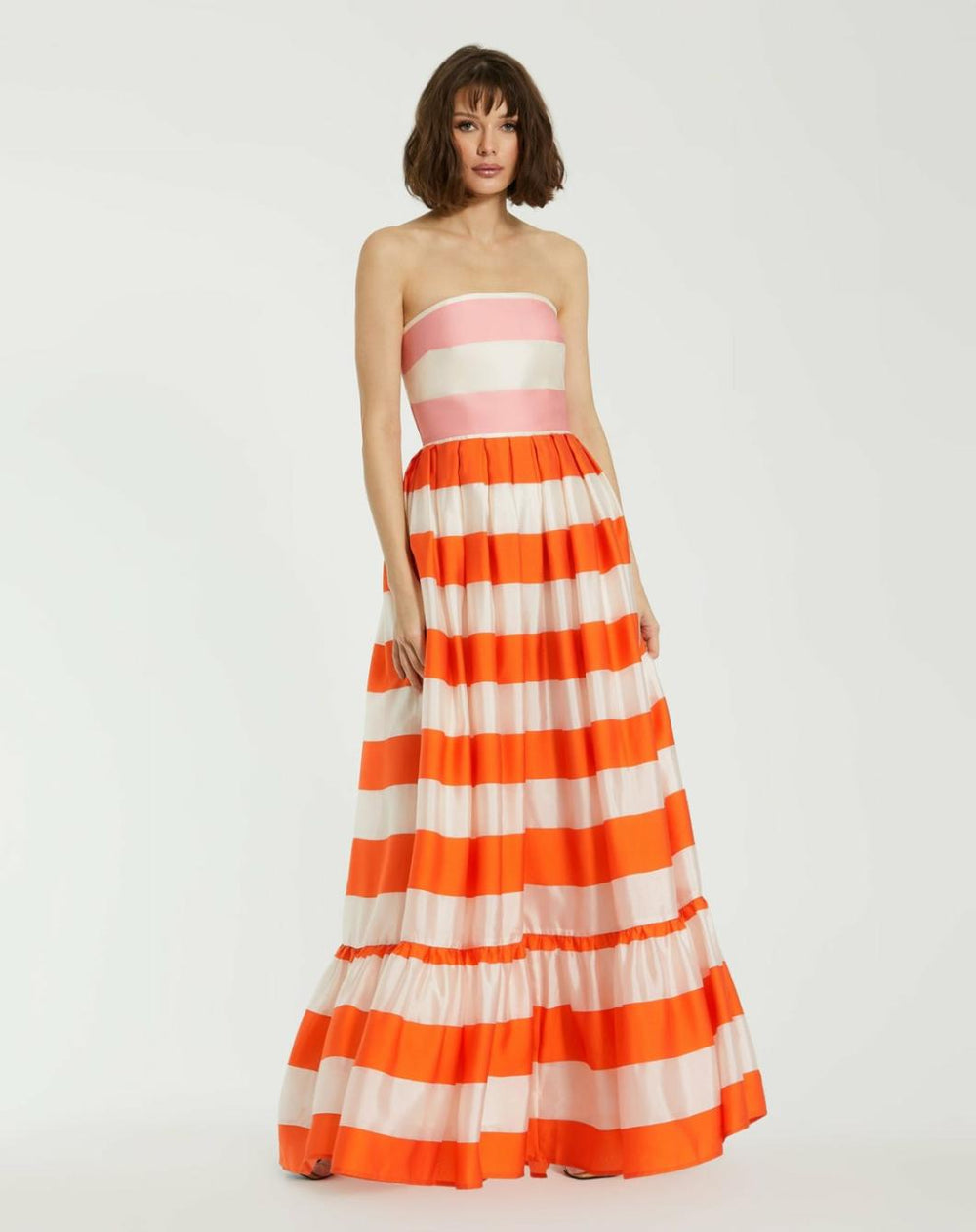 Every Day Dresses | Women Mac Duggal Striped Organza Strapless Ruffle Maxi Dress Sunset