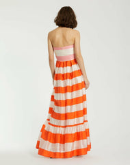 Every Day Dresses | Women Mac Duggal Striped Organza Strapless Ruffle Maxi Dress Sunset