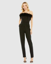 Jumpsuits & Rompers | Women Mac Duggal Black Strapless Jumpsuit With Feather Trim - FINAL SALE Black
