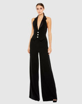 Jumpsuits & Rompers | Women Mac Duggal Black Tuxedo Halter Jumpsuit Jet Black