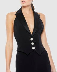 Jumpsuits & Rompers | Women Mac Duggal Black Tuxedo Halter Jumpsuit Jet Black