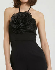 Jumpsuits & Rompers | Women Mac Duggal Crepe Halter Neck Jumpsuit With Flower Black