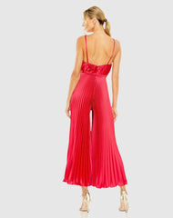 Jumpsuits & Rompers | Women Mac Duggal Cropped Pleated V-Neck Wide Leg Jumpsuit Cranberry