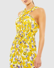 Jumpsuits & Rompers | Women Mac Duggal Crossed Halter Tie Waist Jumpsuit Yellow/multi