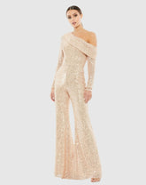 Jumpsuits & Rompers | Women Mac Duggal Gold Sequined Drop Shoulder Long Sleeve Jumpsuit Rose Gold
