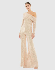 Jumpsuits & Rompers | Women Mac Duggal Gold Sequined Drop Shoulder Long Sleeve Jumpsuit Rose Gold