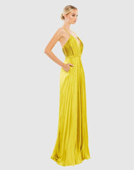 Jumpsuits & Rompers | Women Mac Duggal Green Pleated Plunge Neck Wide Leg Jumpsuit Chartreuse