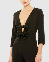 Jumpsuits & Rompers | Women Mac Duggal Long Sleeve Bow Detail Wide Leg Jumpsuit Black