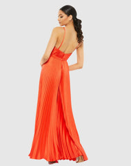 Jumpsuits & Rompers | Women Mac Duggal Orange Pleated Plunge Neck Wide Leg Jumpsuit Tangerine
