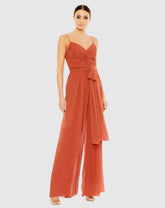 Jumpsuits & Rompers | Women Mac Duggal Orange Ruched Sleeveless Tie Jumpsuit Cinnamon