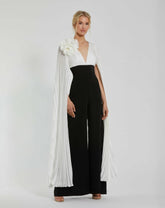 Jumpsuits & Rompers | Women Mac Duggal Pleated Charmeuse And Crepe Wide Leg Jumpsuit Black Ivory