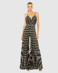 Jumpsuits & Rompers | Women Mac Duggal Pleated Charmeuse V-Neck Jumpsuit Black Multi