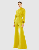 Jumpsuits & Rompers | Women Mac Duggal Satin Raglan Long Sleeve High Neck Jumpsuit Chartreuse