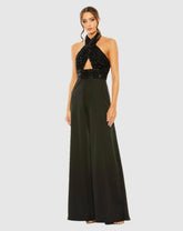 Jumpsuits & Rompers | Women Mac Duggal Sequined Cross Neck Halter Jumpsuit Black
